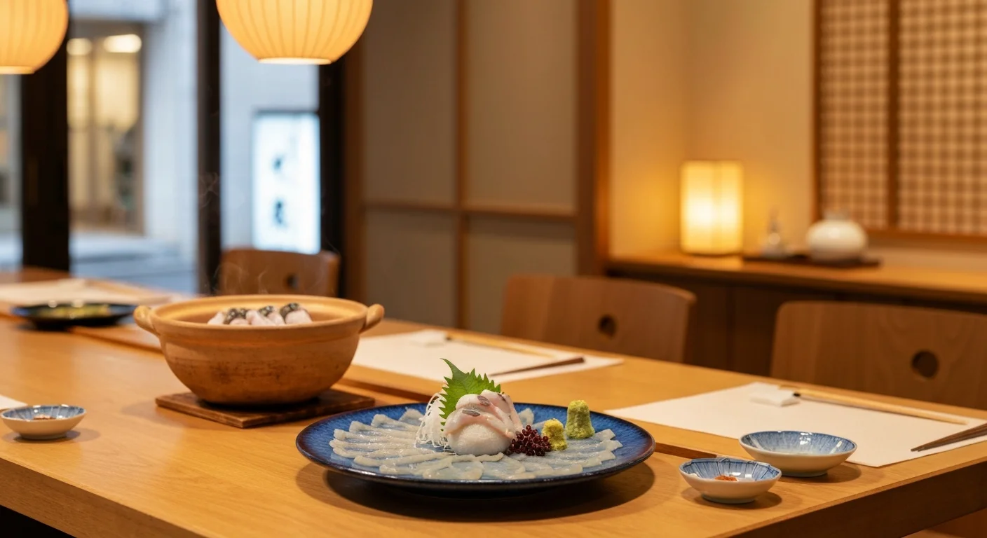 夜の店内で整えられた和食のテーブル席